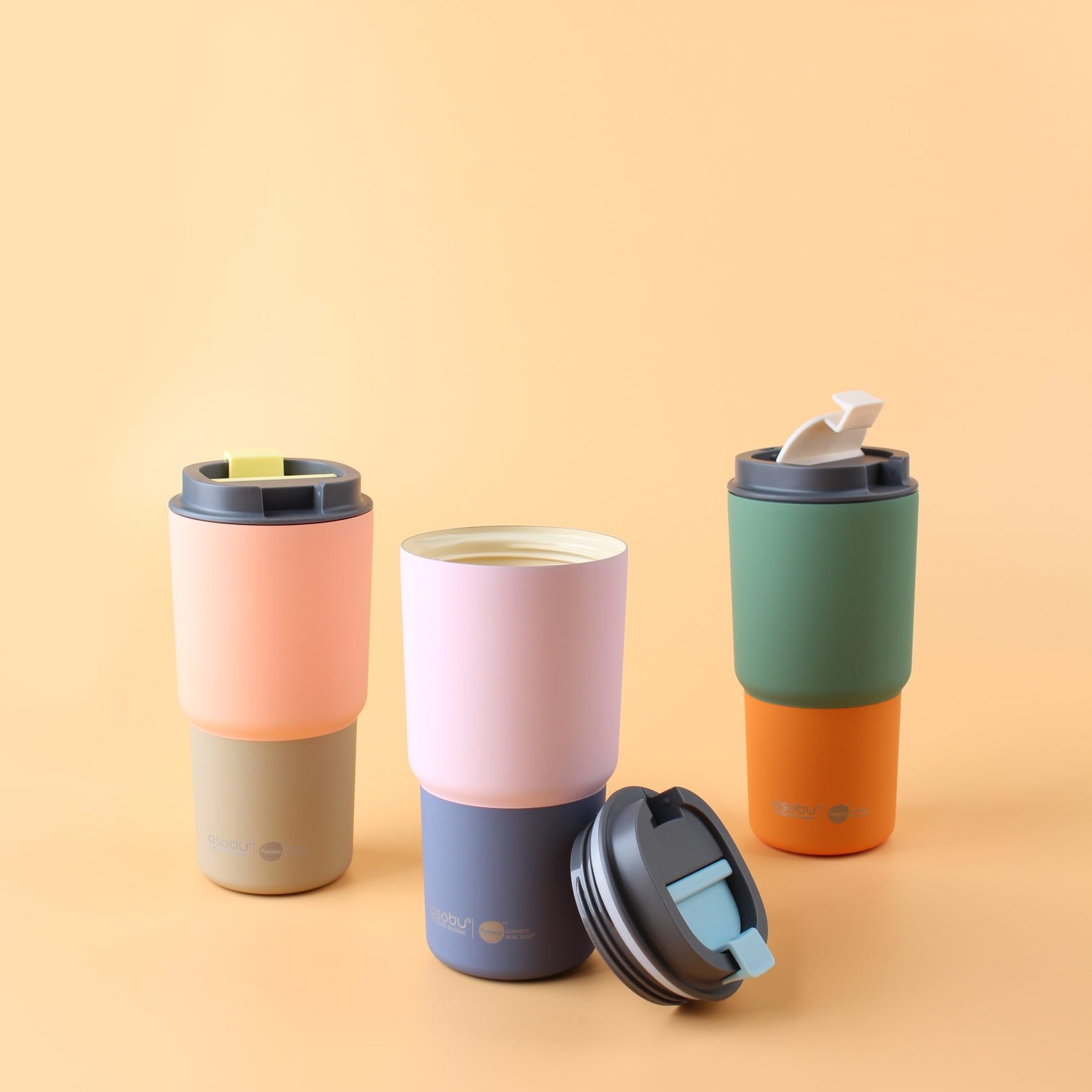 Kubek termiczny Asobu Pick Me Up Pastel Pink - 650 ml, pokrywka z ustnikiem, silikonowa podstawa, stal nierdzewna, 100% szczelności, kolor: różowy