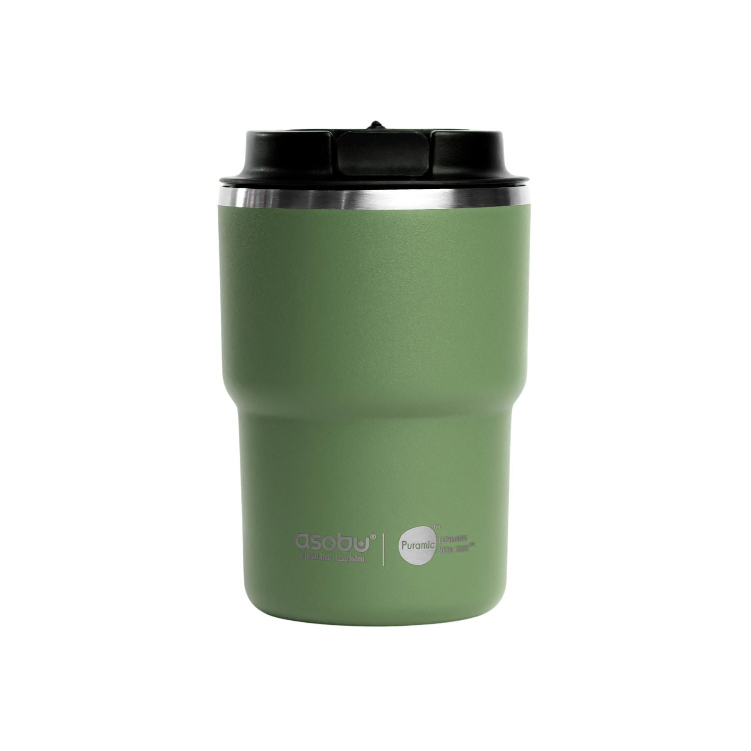 Asobu The Mini Pick Up zielony 355 ml – kompaktowy kubek termiczny z izolacją próżniową, ceramiczną powłoką i szczelną nakrętką.