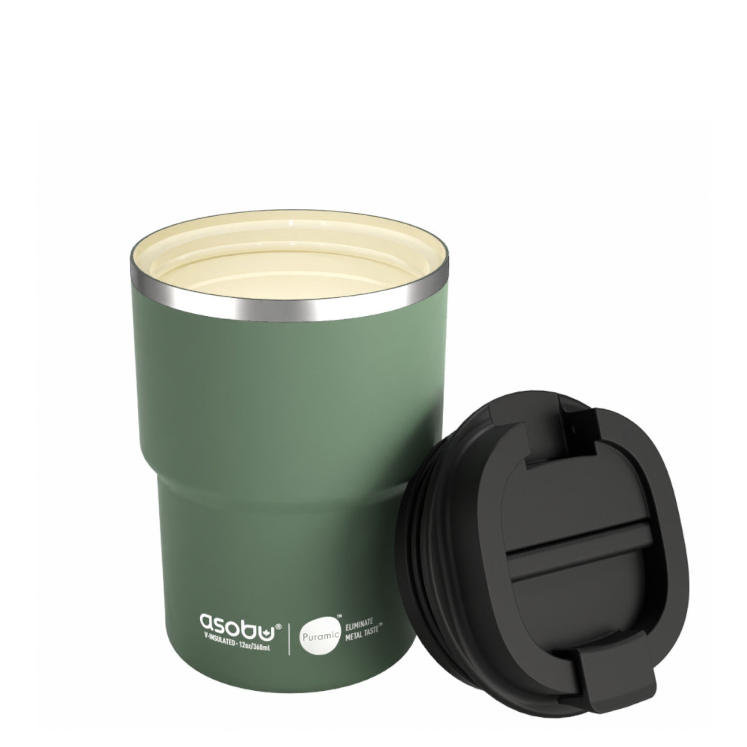 Asobu The Mini Pick Up zielony 355 ml – kompaktowy kubek termiczny z izolacją próżniową, ceramiczną powłoką i szczelną nakrętką.