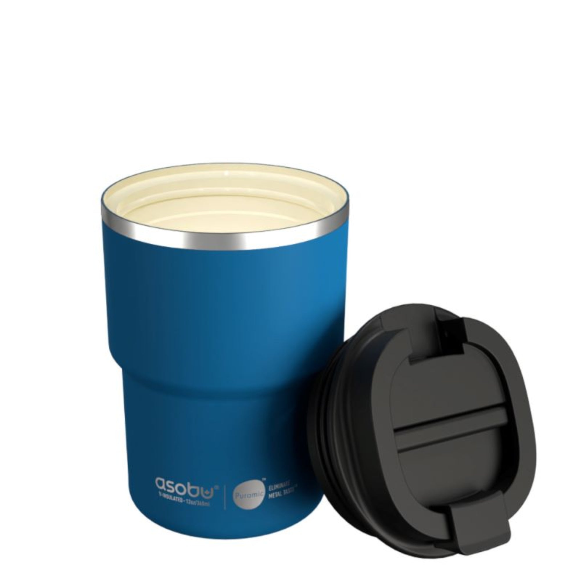 Asobu The Mini Pick Up niebieski 355 ml – kompaktowy kubek termiczny z izolacją próżniową, ceramiczną powłoką i szczelną nakrętką.