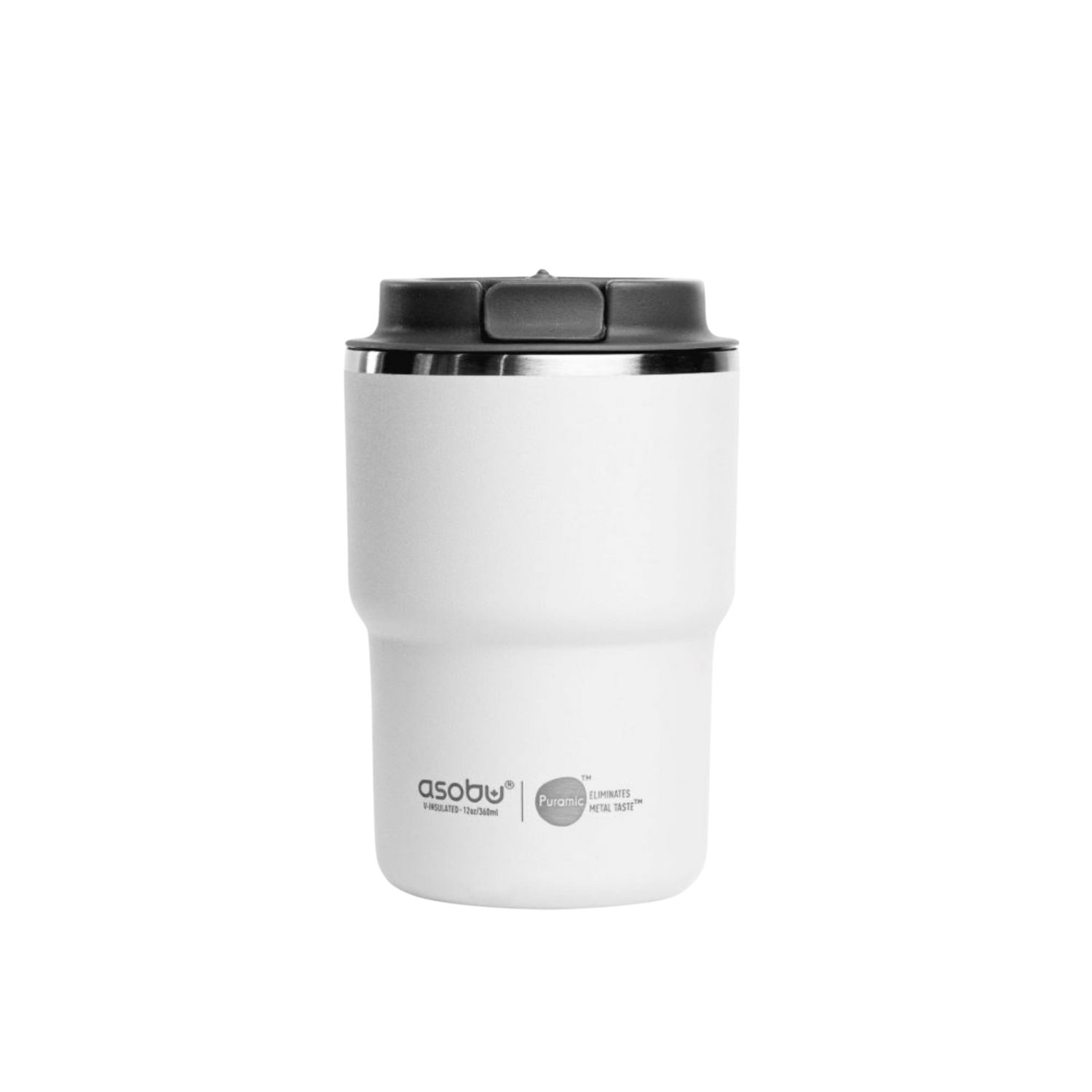 Asobu The Mini Pick Up biały 355 ml – kompaktowy kubek termiczny z izolacją próżniową, ceramiczną powłoką i szczelną nakrętką.