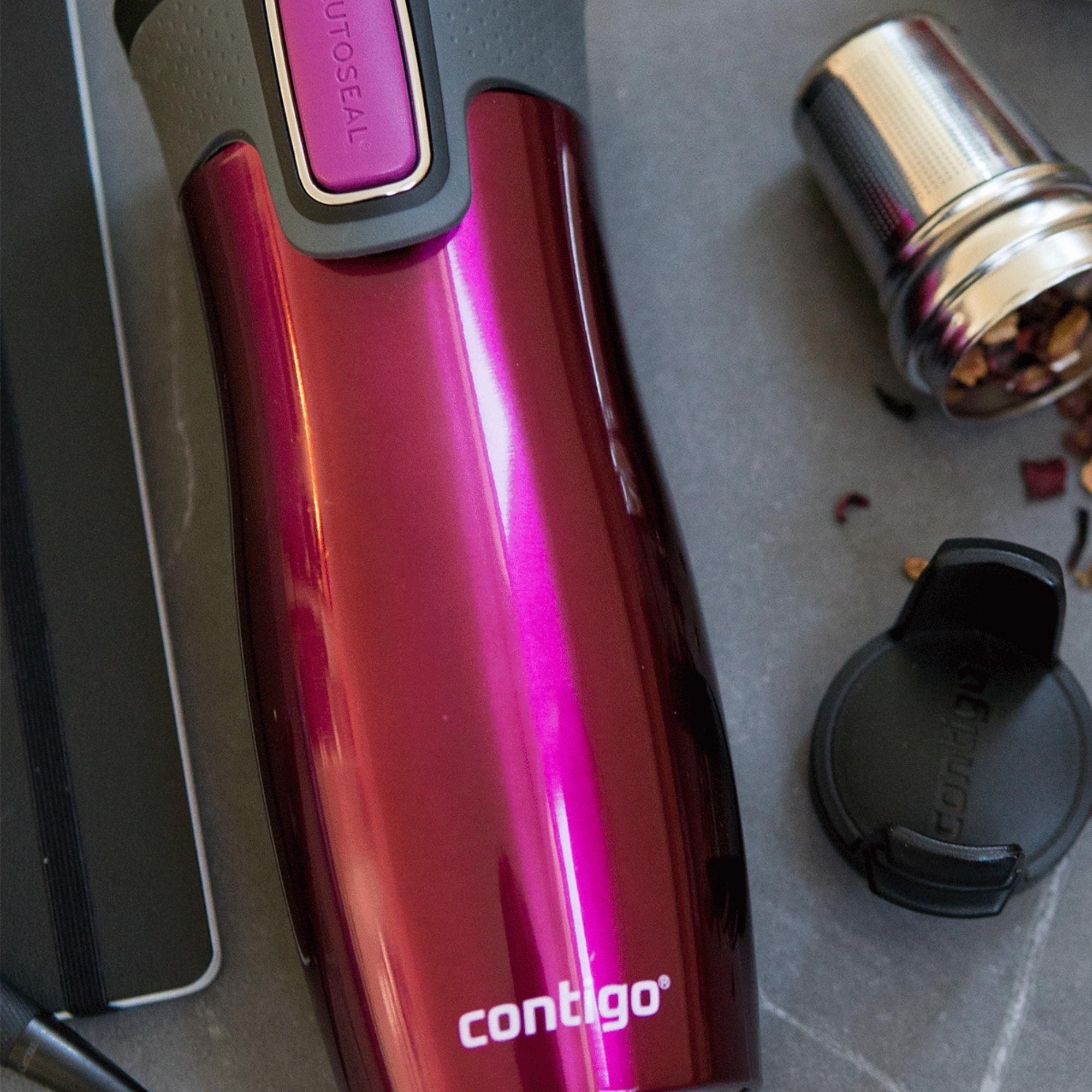 Kubek termiczny Contigo West Loop 470 ml – 100% szczelny, utrzymuje ciepło do 5 h i zimno do 12 h, idealny w podróży, kolor: malinowy