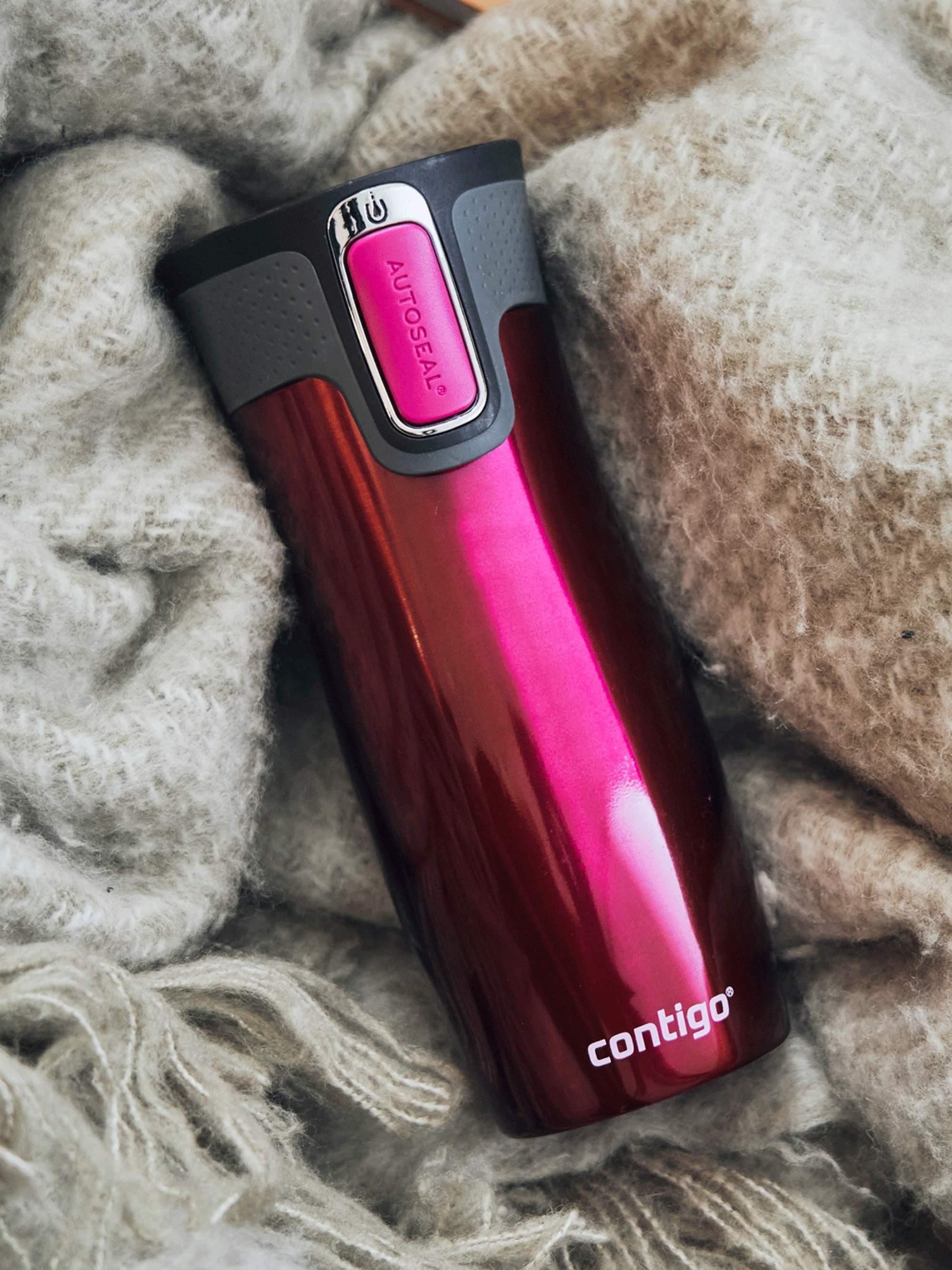 Kubek termiczny Contigo West Loop 470 ml – 100% szczelny, utrzymuje ciepło do 5 h i zimno do 12 h, idealny w podróży, kolor: malinowy