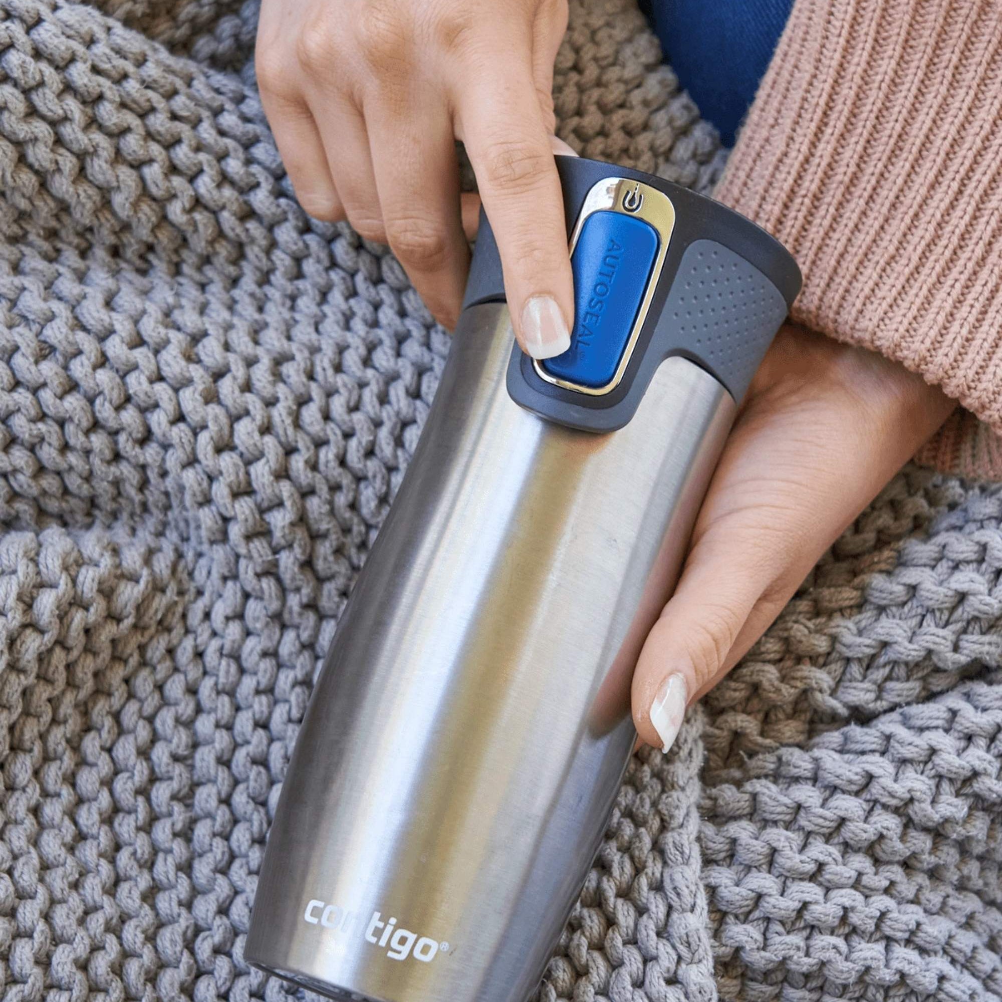 Kubek termiczny Contigo West Loop 470 ml – 100% szczelny, utrzymuje ciepło do 5 h i zimno do 12 h, idealny w podróży, kolor: stainless steel