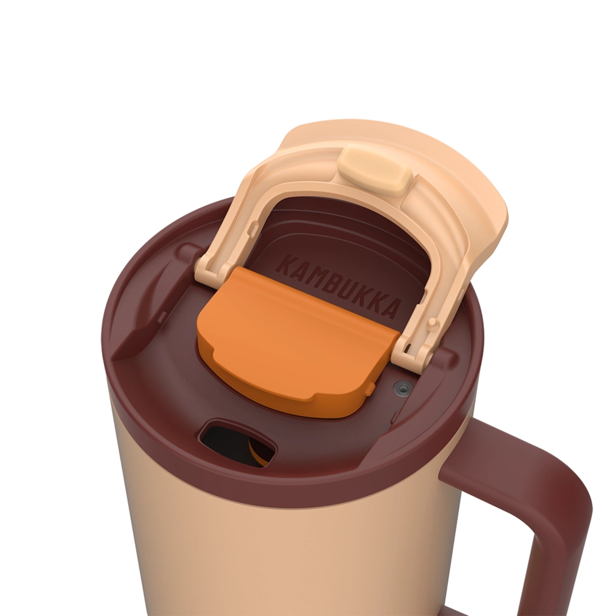Kambukka Rio Almond Dream – kubek termiczny 950 ml, stal 18/8, chłód 24 h, picie klasyczne lub przez słomkę, szczelny, pasuje do uchwytów auta, kolor: brązowy