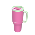 Kambukka Rio Bubblegum Mint – kubek termiczny 950 ml, stal 18/8, chłód 24 h, picie klasyczne lub przez słomkę, szczelny, pasuje do uchwytów auta, kolor: różowy