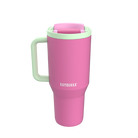 Kambukka Rio Bubblegum Mint – kubek termiczny 950 ml, stal 18/8, chłód 24 h, picie klasyczne lub przez słomkę, szczelny, pasuje do uchwytów auta, kolor: różowy