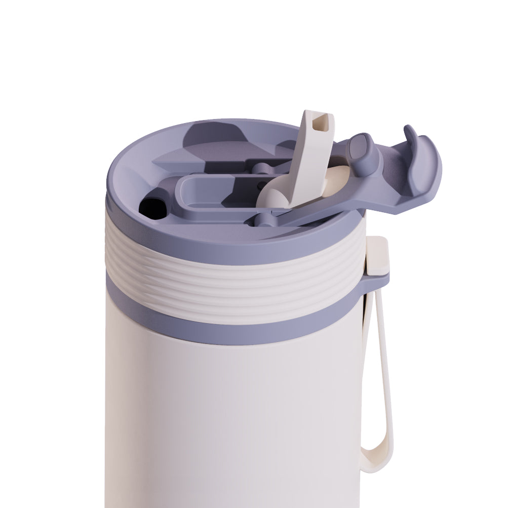 Kubek termiczny Asobu Aspen Pastel Blue - ze słomką i ustnikiem, stal nierdzewna, 100% szczelny, dopasowany do uchwytów samochodowych, kolor: niebieski