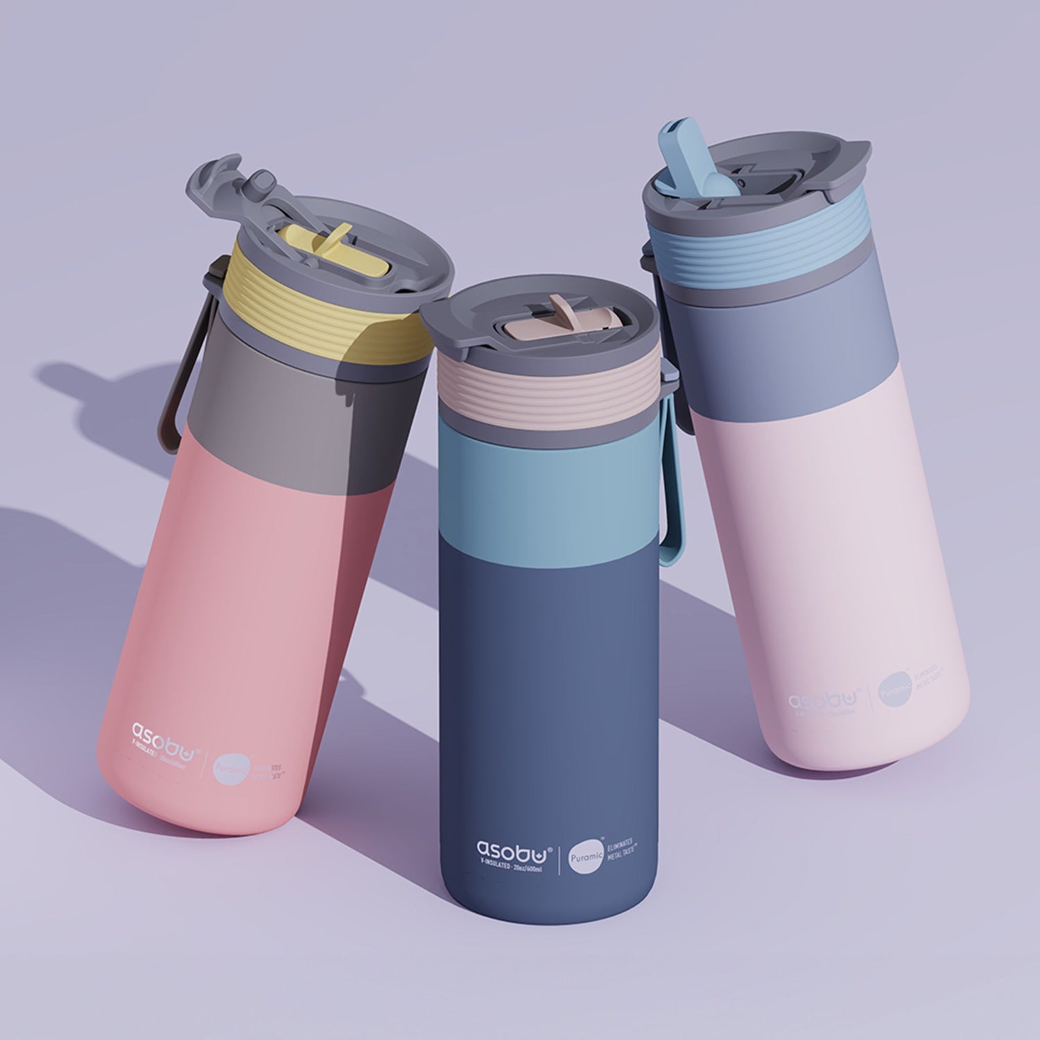 Kubek termiczny Asobu Aspen Pastel Blue - ze słomką i ustnikiem, stal nierdzewna, 100% szczelny, dopasowany do uchwytów samochodowych, kolor: niebieski