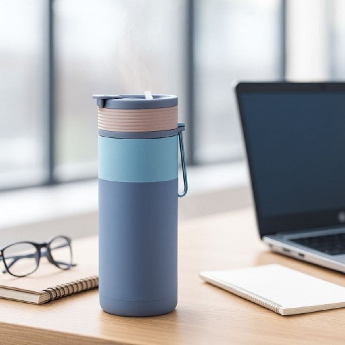 Kubek termiczny Asobu Aspen Pastel Blue - ze słomką i ustnikiem, stal nierdzewna, 100% szczelny, dopasowany do uchwytów samochodowych, kolor: niebieski