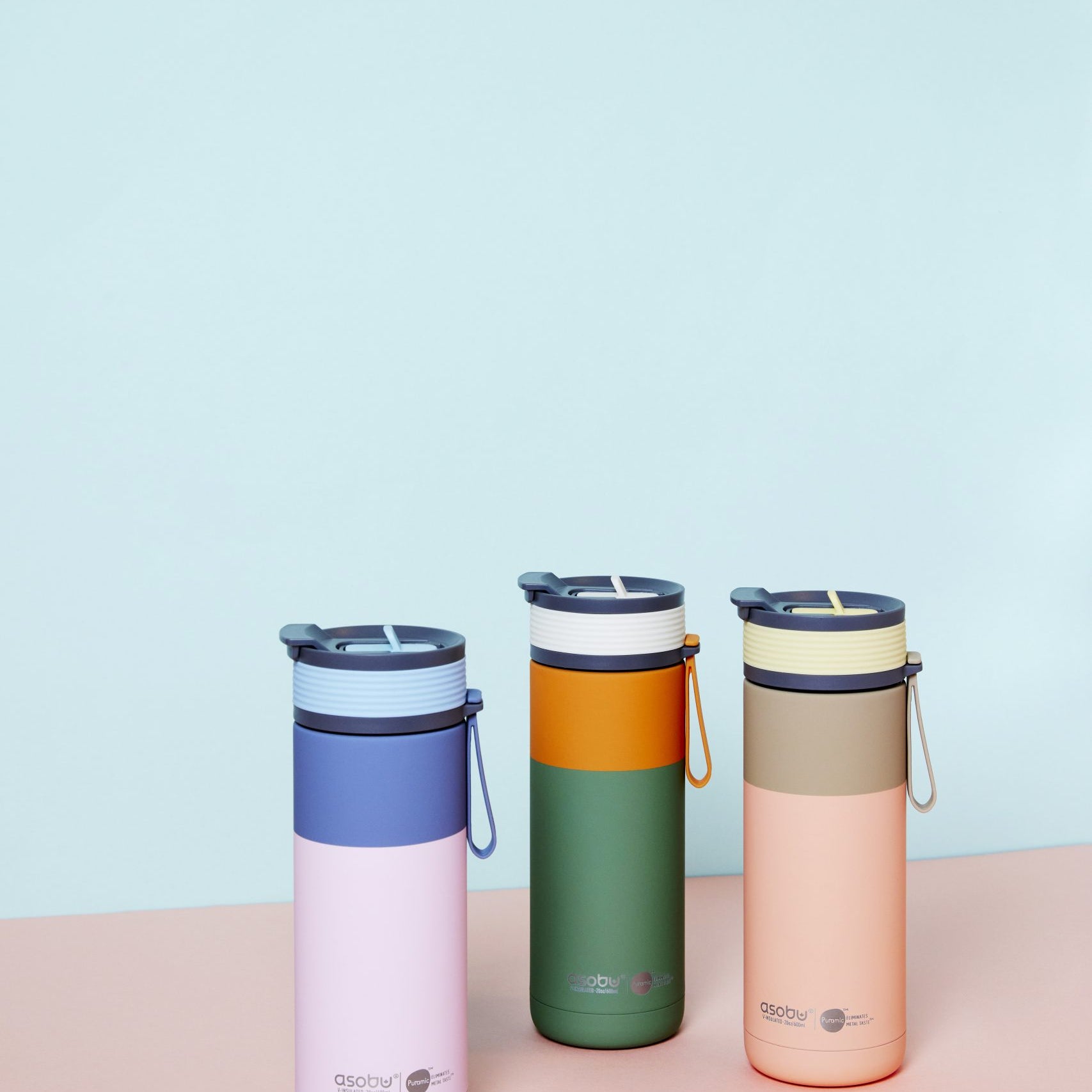 Kubek termiczny Asobu Aspen Pastel Green - ze słomką i ustnikiem, stal nierdzewna, 100% szczelny, dopasowany do uchwytów samochodowych, kolor: zielony