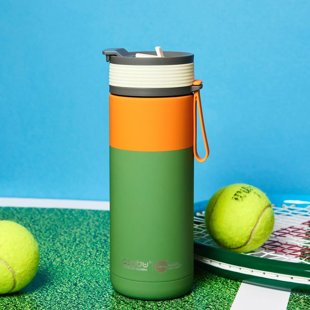 Kubek termiczny Asobu Aspen Pastel Green - ze słomką i ustnikiem, stal nierdzewna, 100% szczelny, dopasowany do uchwytów samochodowych, kolor: zielony
