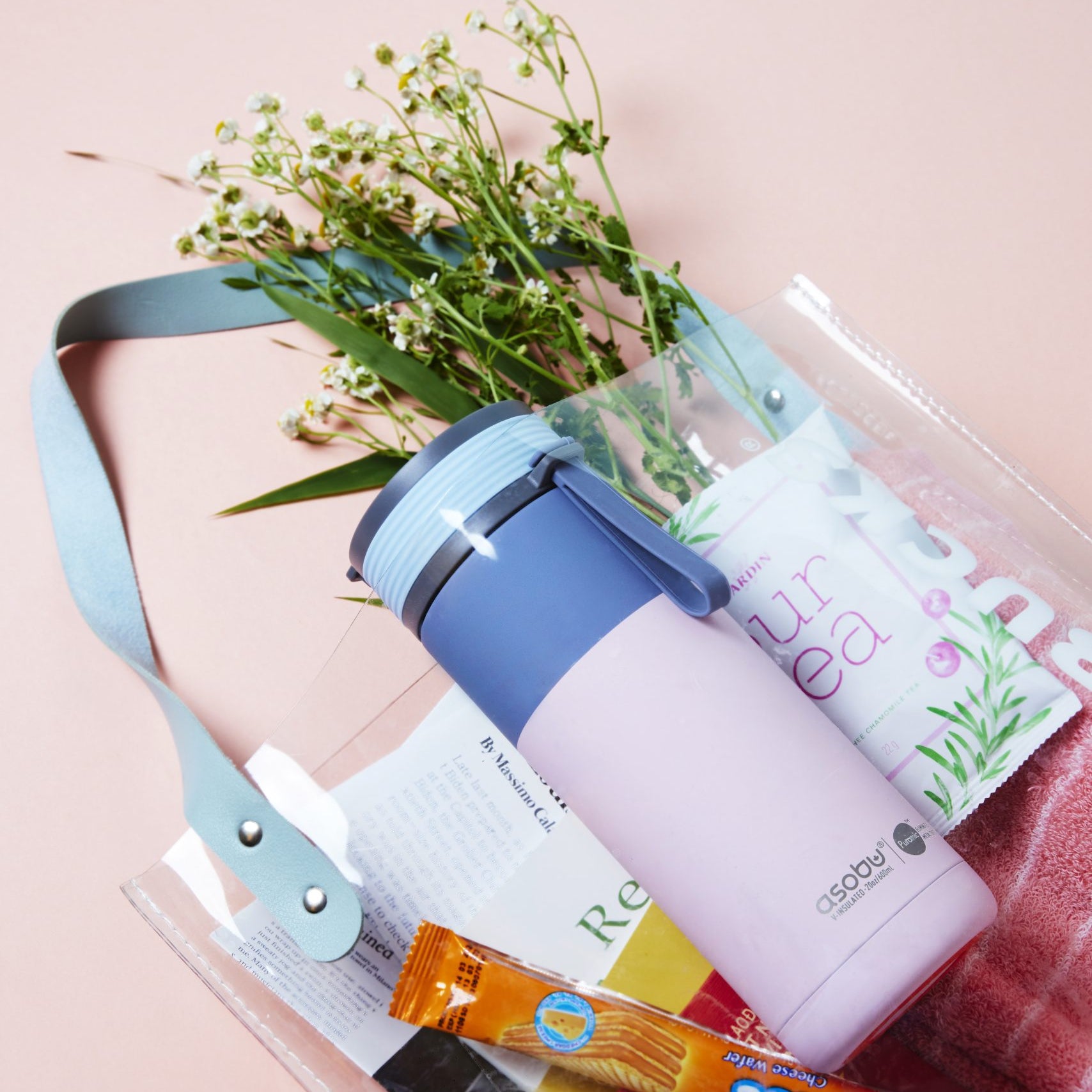 Kubek termiczny Asobu Aspen Pastel Pink - ze słomką i ustnikiem, stal nierdzewna, 100% szczelny, dopasowany do uchwytów samochodowych, kolor: różowy