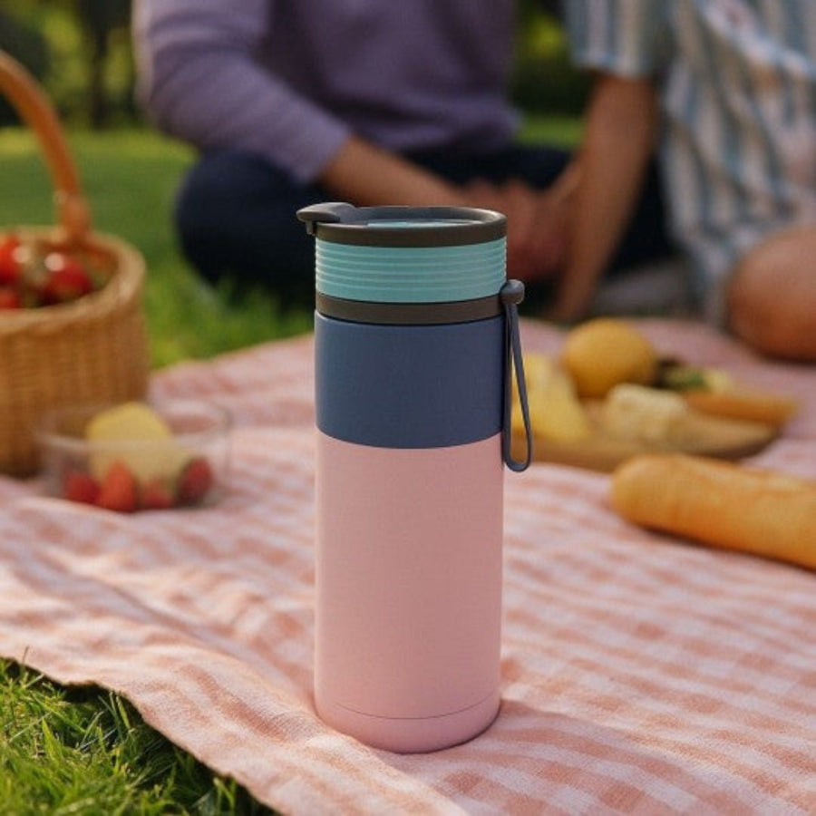 Kubek termiczny Asobu Aspen Pastel Pink - ze słomką i ustnikiem, stal nierdzewna, 100% szczelny, dopasowany do uchwytów samochodowych, kolor: różowy