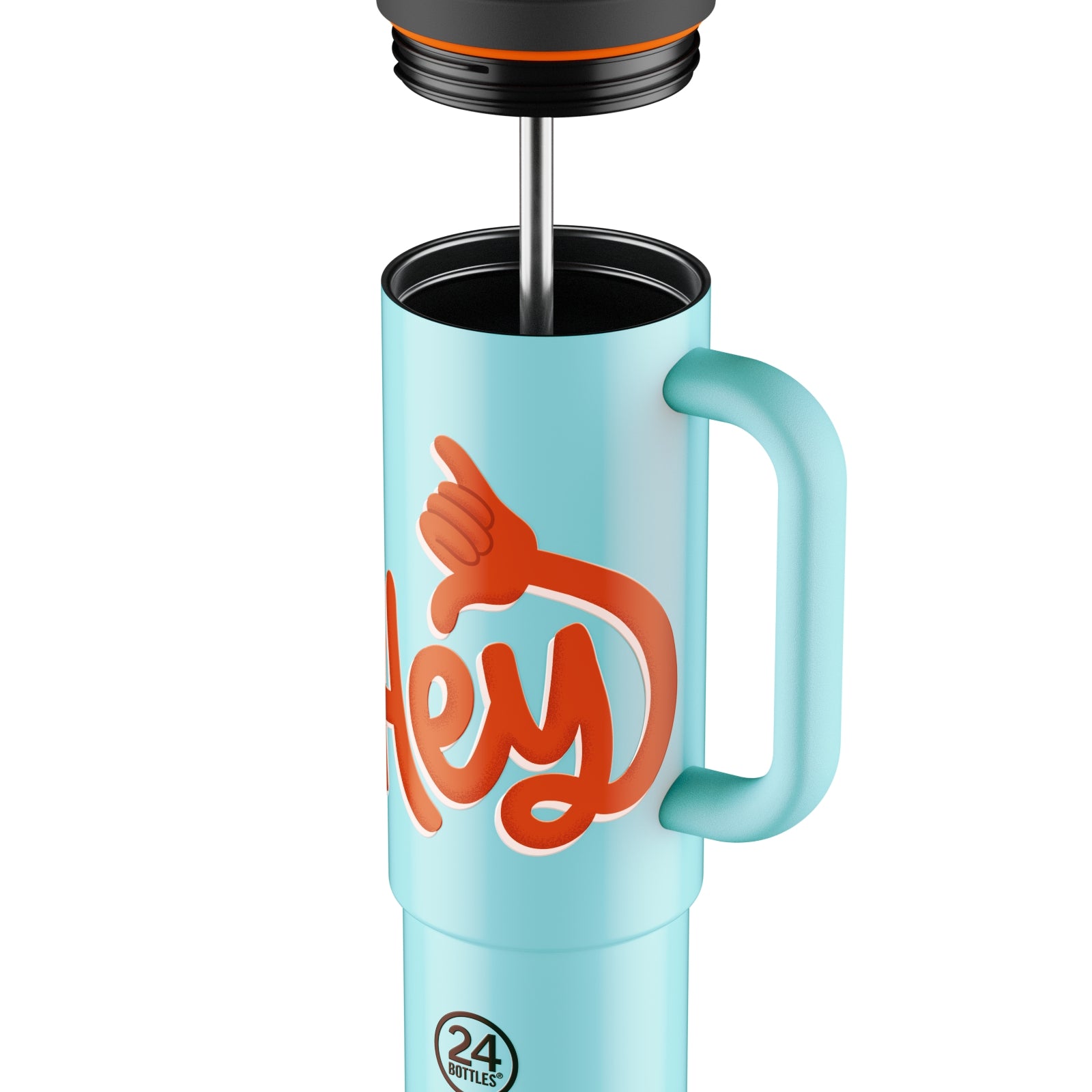 Kubek termiczny 24Bottles Straw Cup 800 ml Hey! Blue – trzyma ciepło do 12h, zimno do 24h. Szczelny, wygodny ze słomką, idealny w podróży i na co dzień