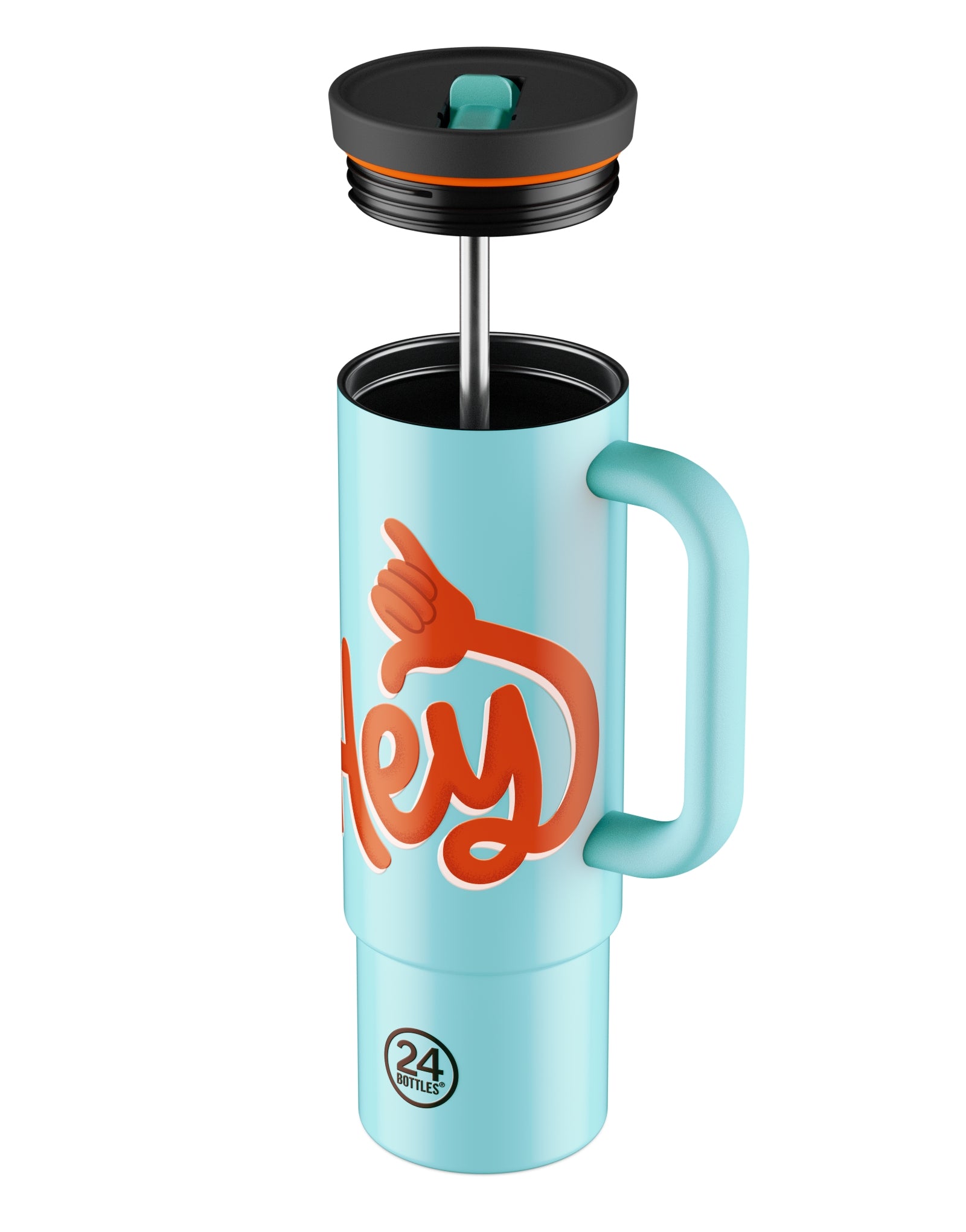 Kubek termiczny 24Bottles Straw Cup 800 ml Hey! Blue – trzyma ciepło do 12h, zimno do 24h. Szczelny, wygodny ze słomką, idealny w podróży i na co dzień