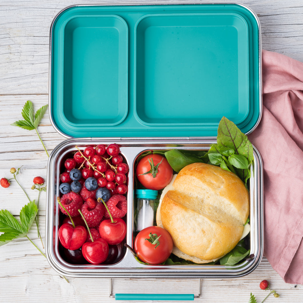 Mini pojemniczki LEKKABOX® Salty – szklane, szczelne, z turkusowymi pokrywkami, idealne na przyprawy do lunchboxa, pracy i podróży