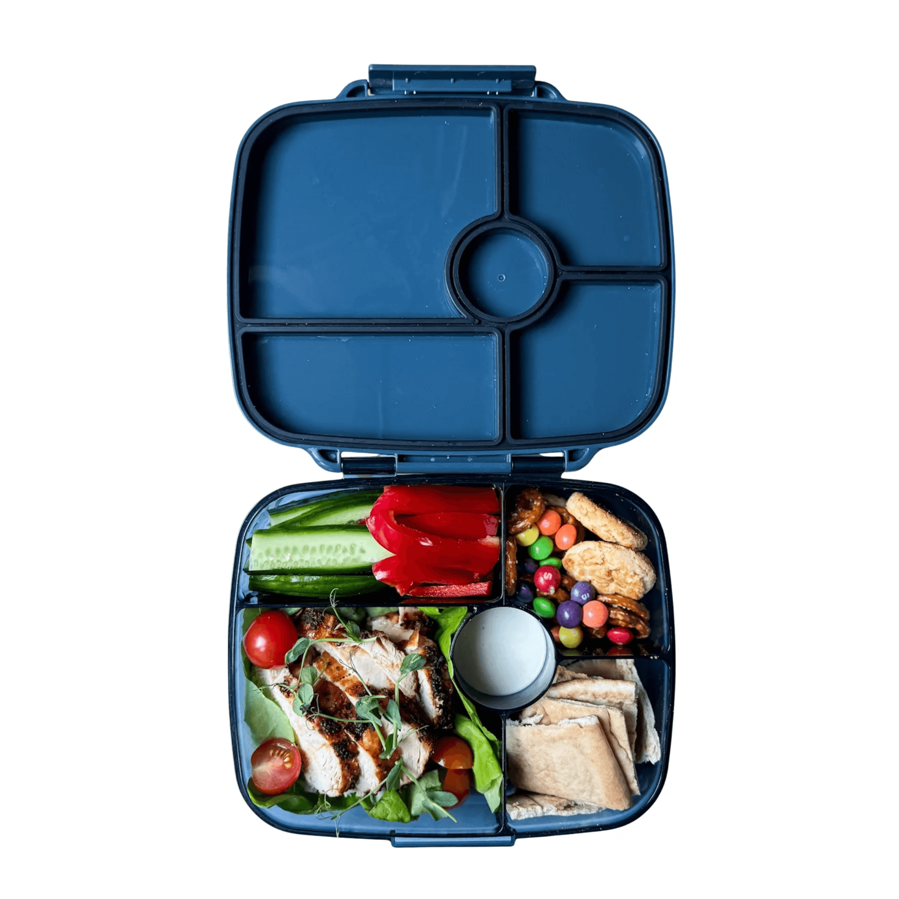 Solidny, szeroki lunch box Yumbox p Berlin Grey na gęste jogurty i dipy