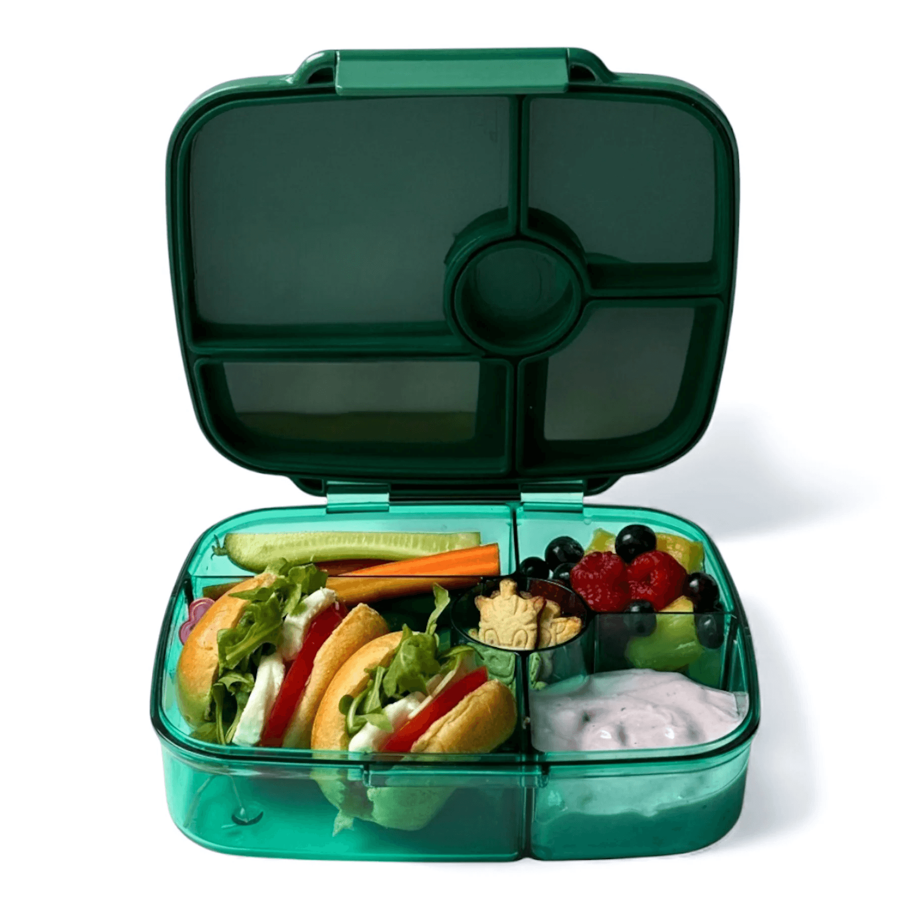 Smukły ciemnozielony pojemnik bento dla dzieci i dorosłych Yumbox Go LIma Green