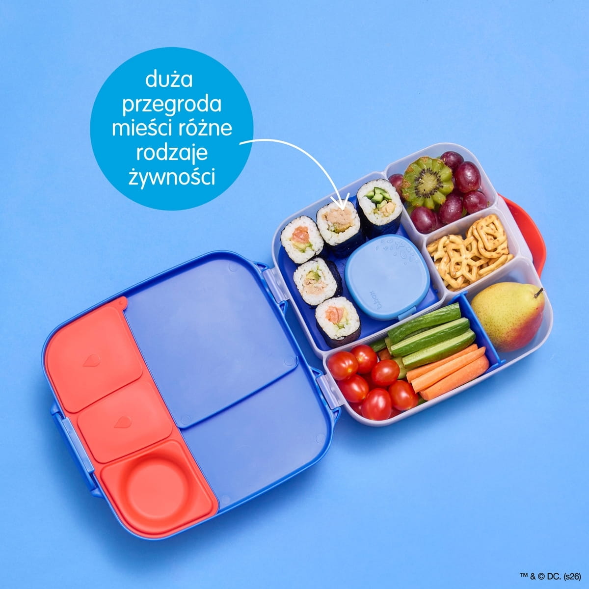 Niebiesko-czerwony duży lunchbox b-box Superman z elastyczną przegrodą flexi
