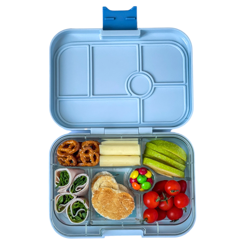 Yumbox Original Hazy Grey/Paris– lunchbox z 6 przegródkami, bezpieczny i idealny na różnorodne i szczelnie zapakowane posiłki, kolor: szary
