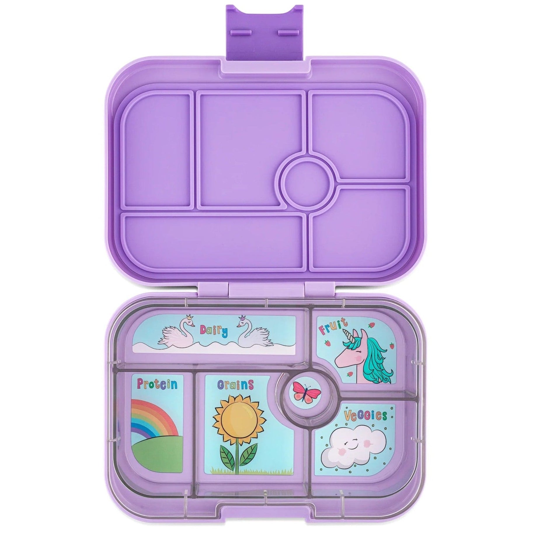 Yumbox Original Lavande Purple/Unicorn– lunchbox z 6 przegródkami, bezpieczny i idealny na różnorodne i szczelnie zapakowane posiłki, kolor: fioletowy
