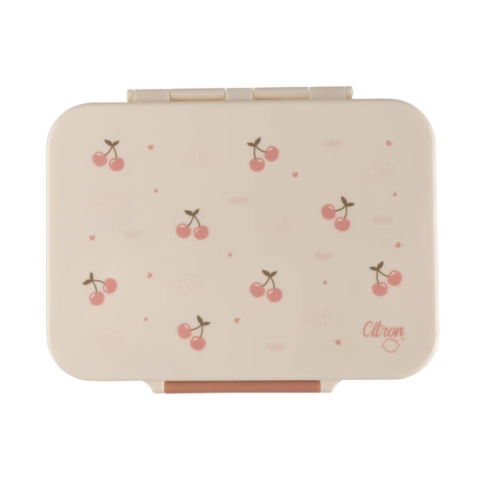 Lunchbox tritanowy Citron Cherry 4-komorowy, 700 ml – szczelny, lekki, bez BPA, wzór: czereśnie, z pojemnikiem na sos