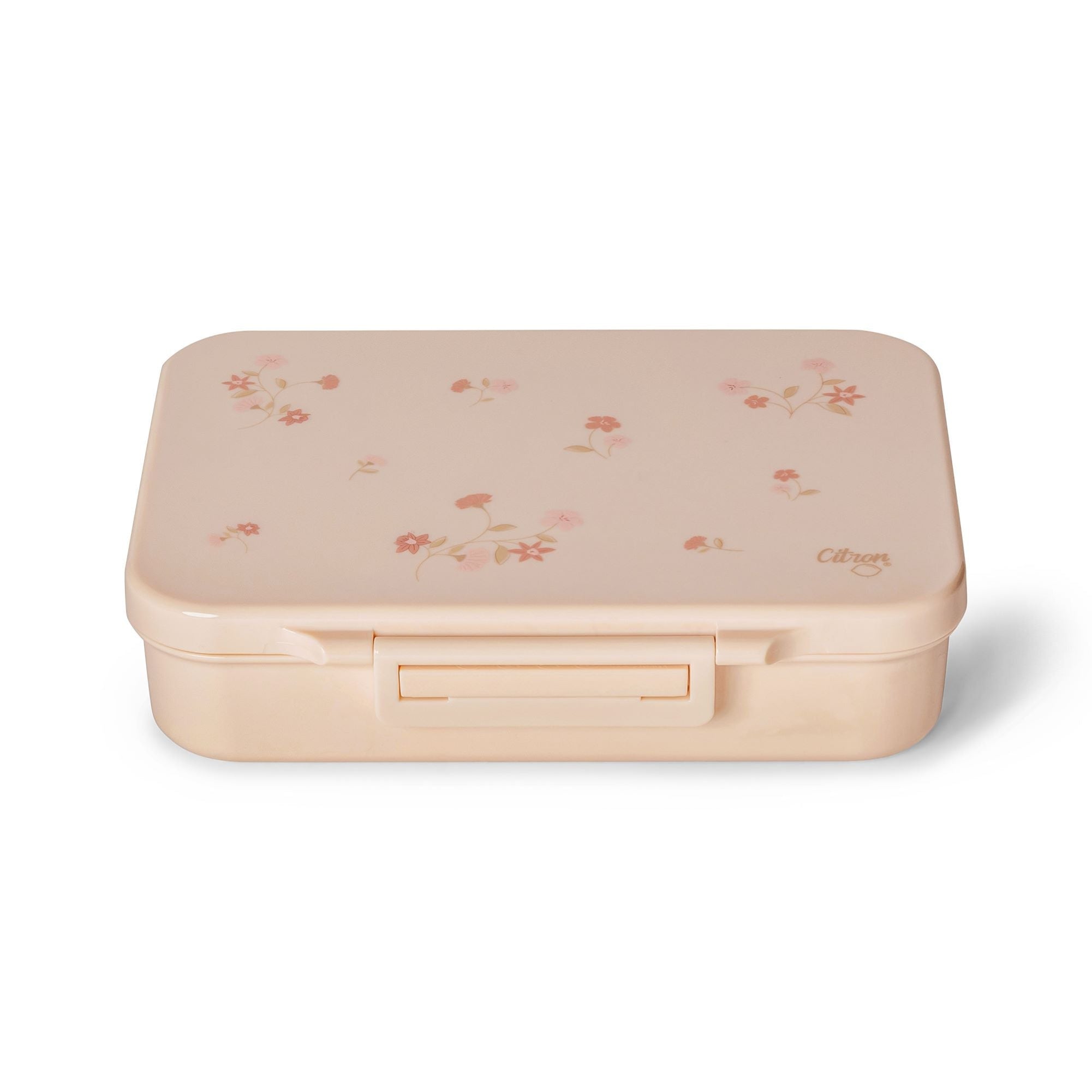 Lunchbox tritanowy Citron Flowers 4-komorowy, 700 ml – szczelny, lekki, bez BPA, wzór: kwiatki, z pojemnikiem na sos