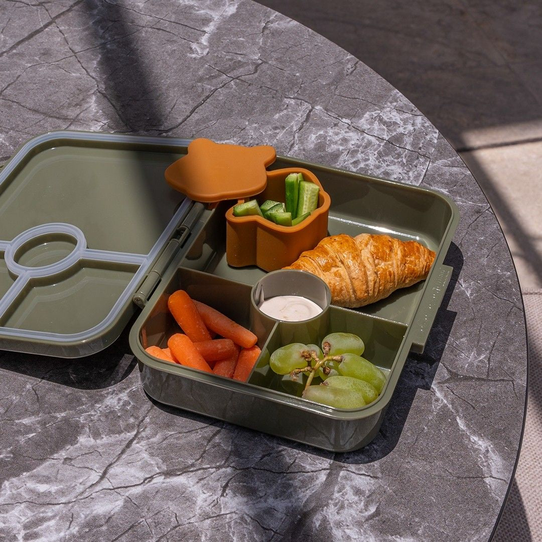 Lunchbox tritanowy Citron Tiger 4-komorowy, 700 ml – szczelny, lekki, bez BPA, zielony, z pojemnikiem na sos