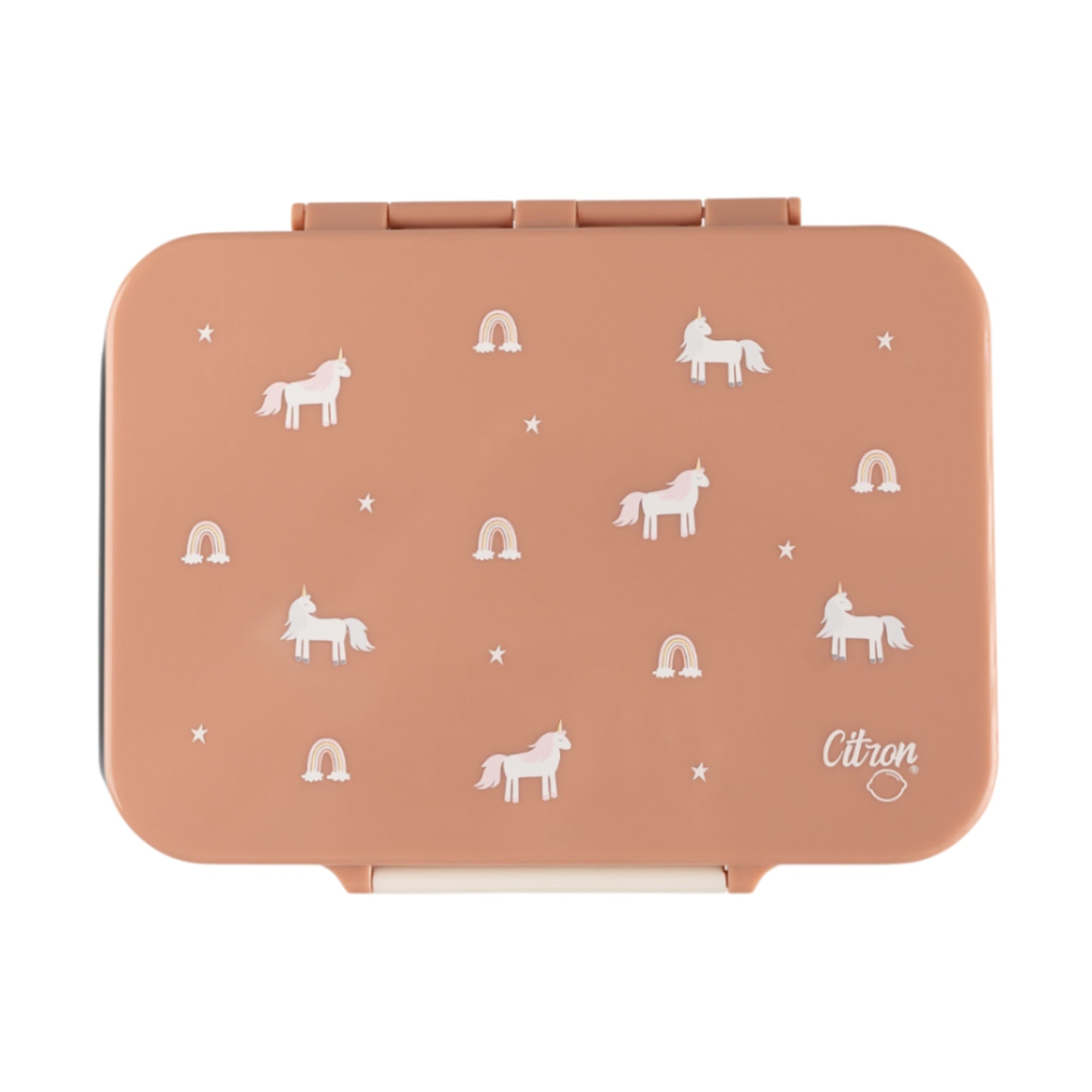 Lunchbox tritanowy Citron Unicorn Blush Pink 4-komorowy, 700 ml – szczelny, lekki, bez BPA, wzór: jednorożce, z pojemnikiem na sos