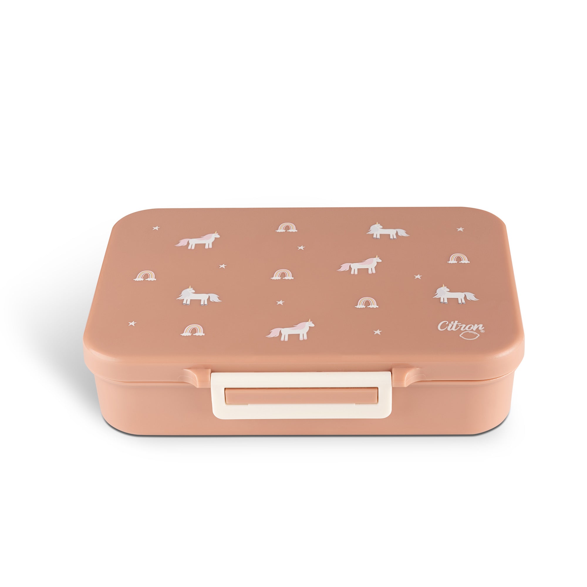 Lunchbox tritanowy Citron Unicorn Blush Pink 4-komorowy, 700 ml – szczelny, lekki, bez BPA, wzór: jednorożce, z pojemnikiem na sos