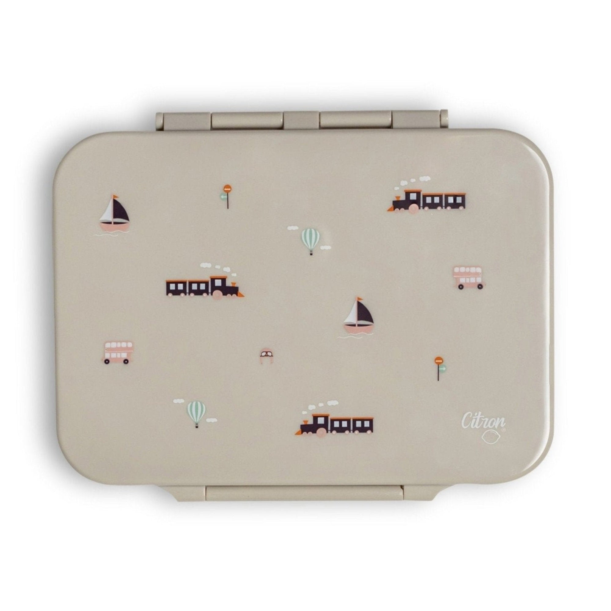 Lunchbox tritanowy Citron Vehicles 4-komorowy, 700 ml – szczelny, lekki, bez BPA, wzór: pojazdy, z pojemnikiem na sos