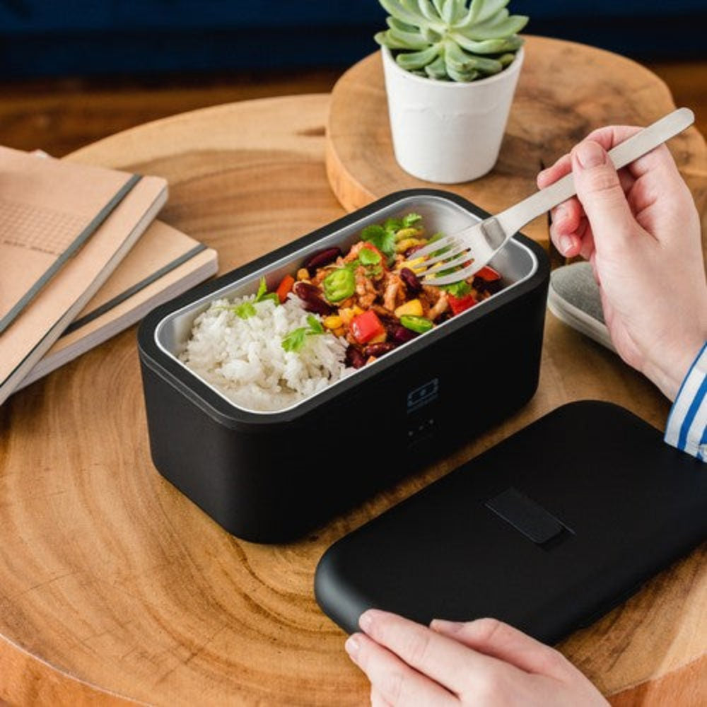 Monbento Warmer – elektryczny lunchbox 700 ml z 3 trybami podgrzewania. Ciepły posiłek w 15–30 min, szczelny, kompaktowy, made in France.