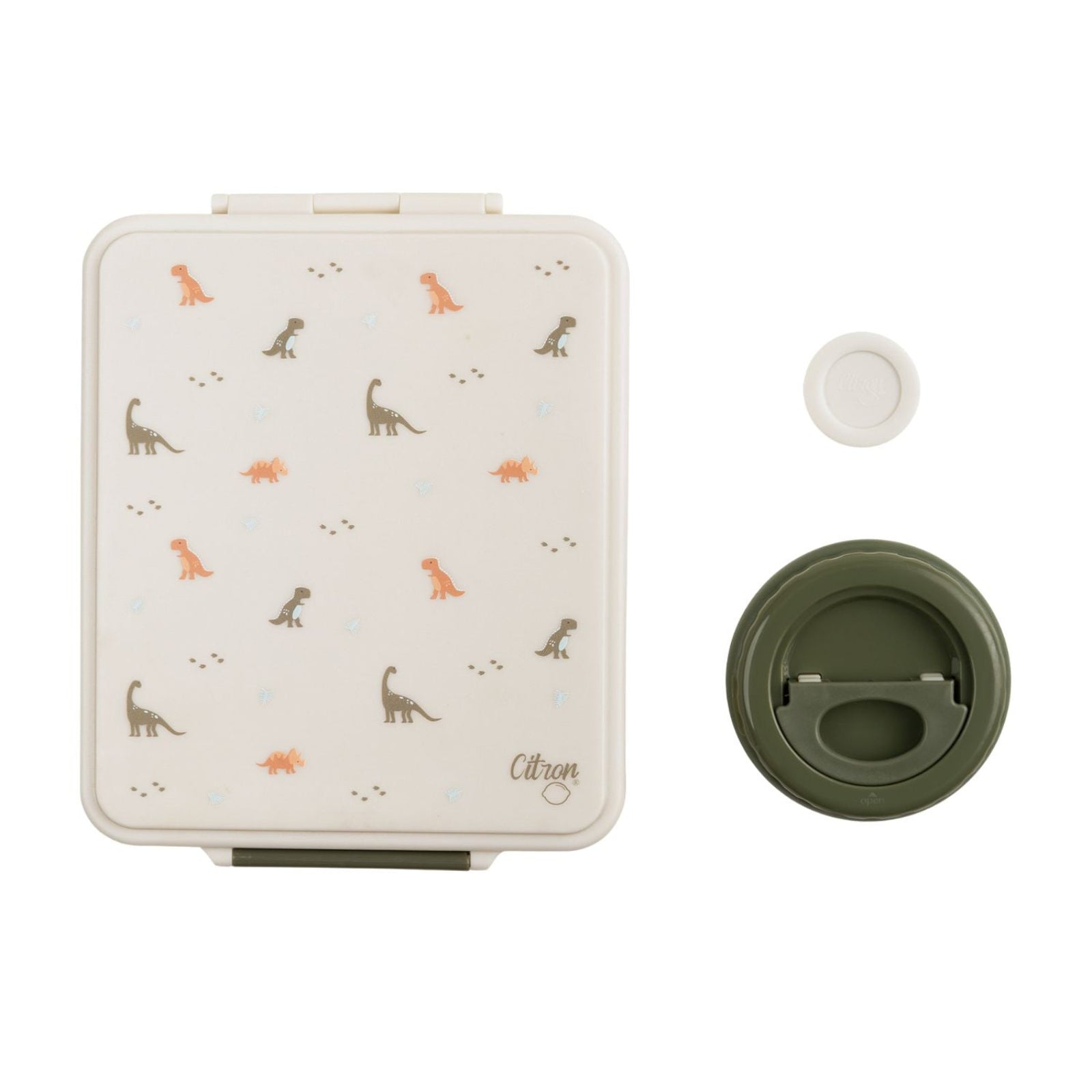 Grand Lunch Box Citron Dino – śniadaniówka z 4 przegródkami i termosem, szczelna, stylowa i praktyczna, wzór: dinozaury