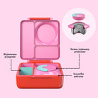 OmieBox Pink Berry – różowy lunchbox z termosem, przegródkami i uchwytem, idealny do szkoły i przedszkola.