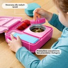 OmieBox Pixie Pink – pastelowo-różowy lunchbox z termosem, przegródkami i uchwytem, idealny do szkoły i przedszkola.
