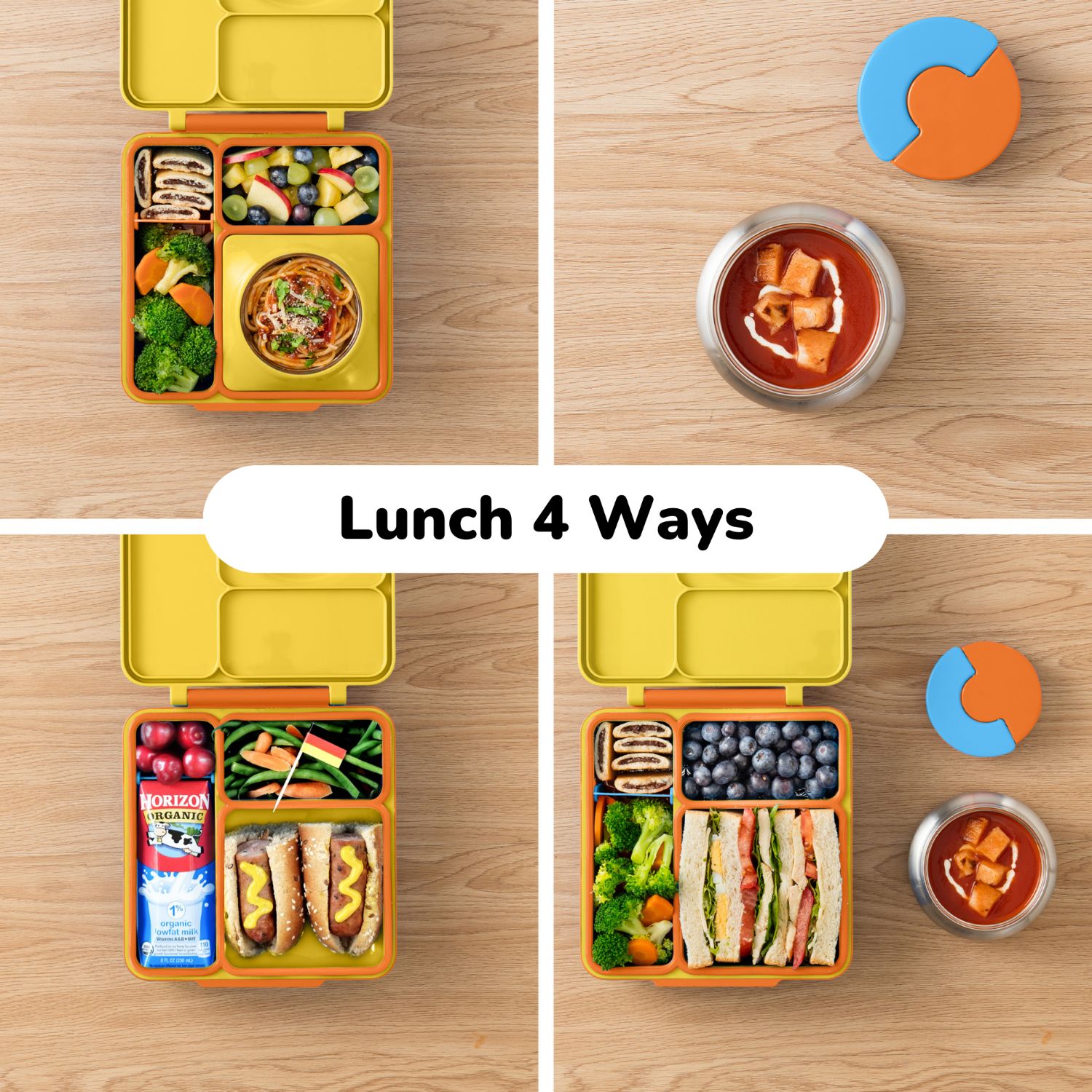OmieBox Sunshine – żółty lunchbox z termosem, przegródkami i uchwytem, idealny do szkoły i przedszkola.