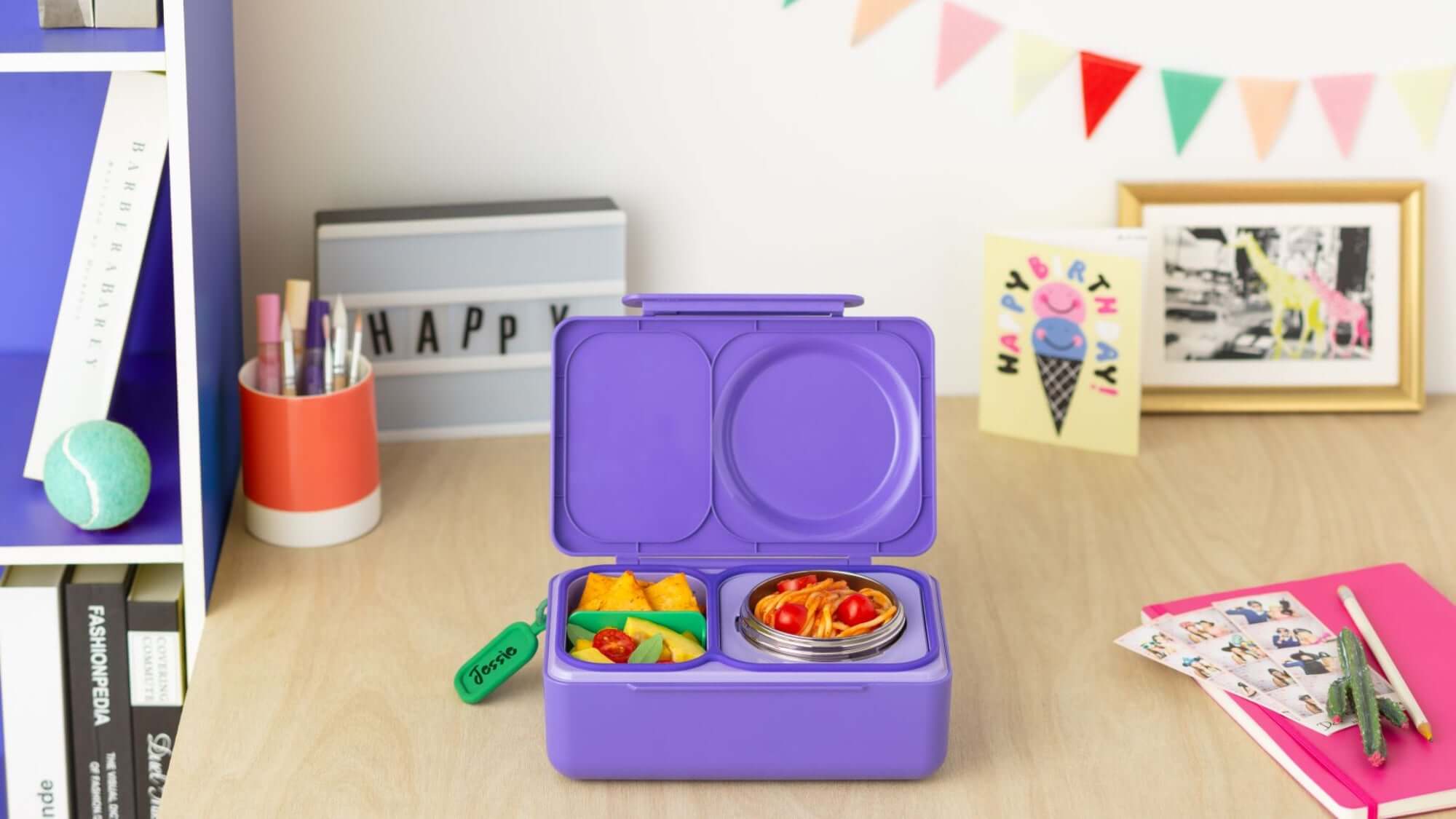 Lunchbox z termosem OmieBox Up Glaxy Purple – szczelny, pojemny i stylowy, idealny do szkoły i pracy