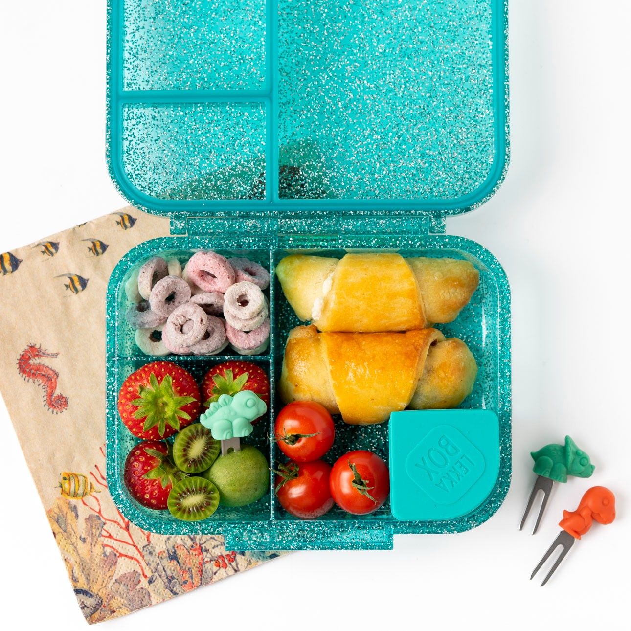Morski mały lunchbox z brokatem LekkaBox Glamour Aqua