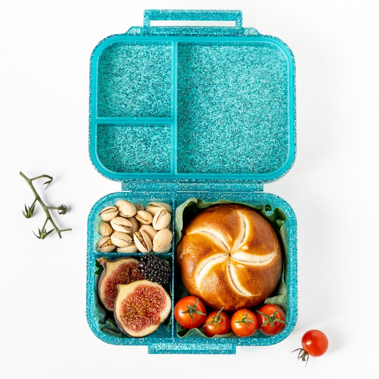 LekkaBox Glamour Aqua – kompaktowa niebieska śniadaniówka z przegrodami bez plastiku