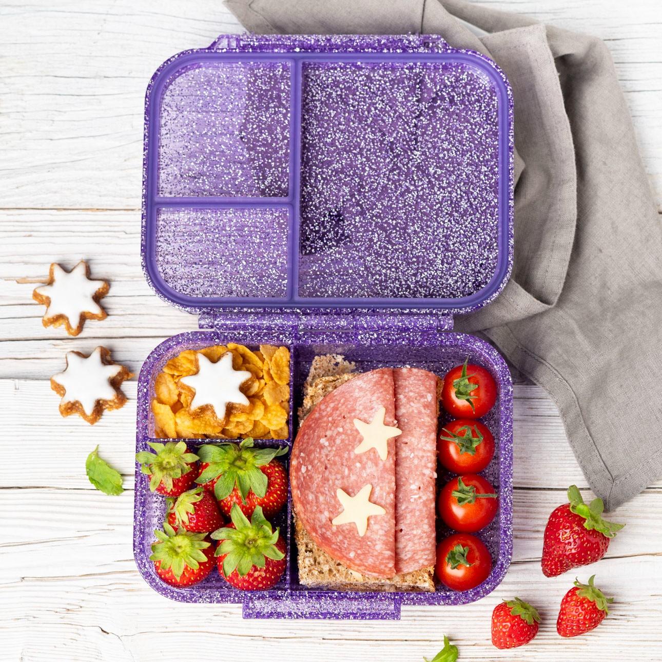 Mała śniadaniówka dla dzieci LekkaBox Glamour Purple z brokatem