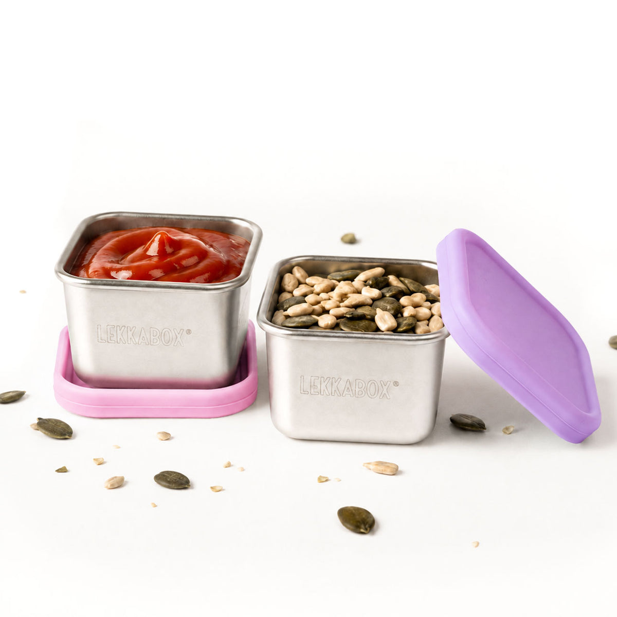 Lekkabox Cubis Lavender – stalowe mini pojemniczki ze szczelną silikonową pokrywką