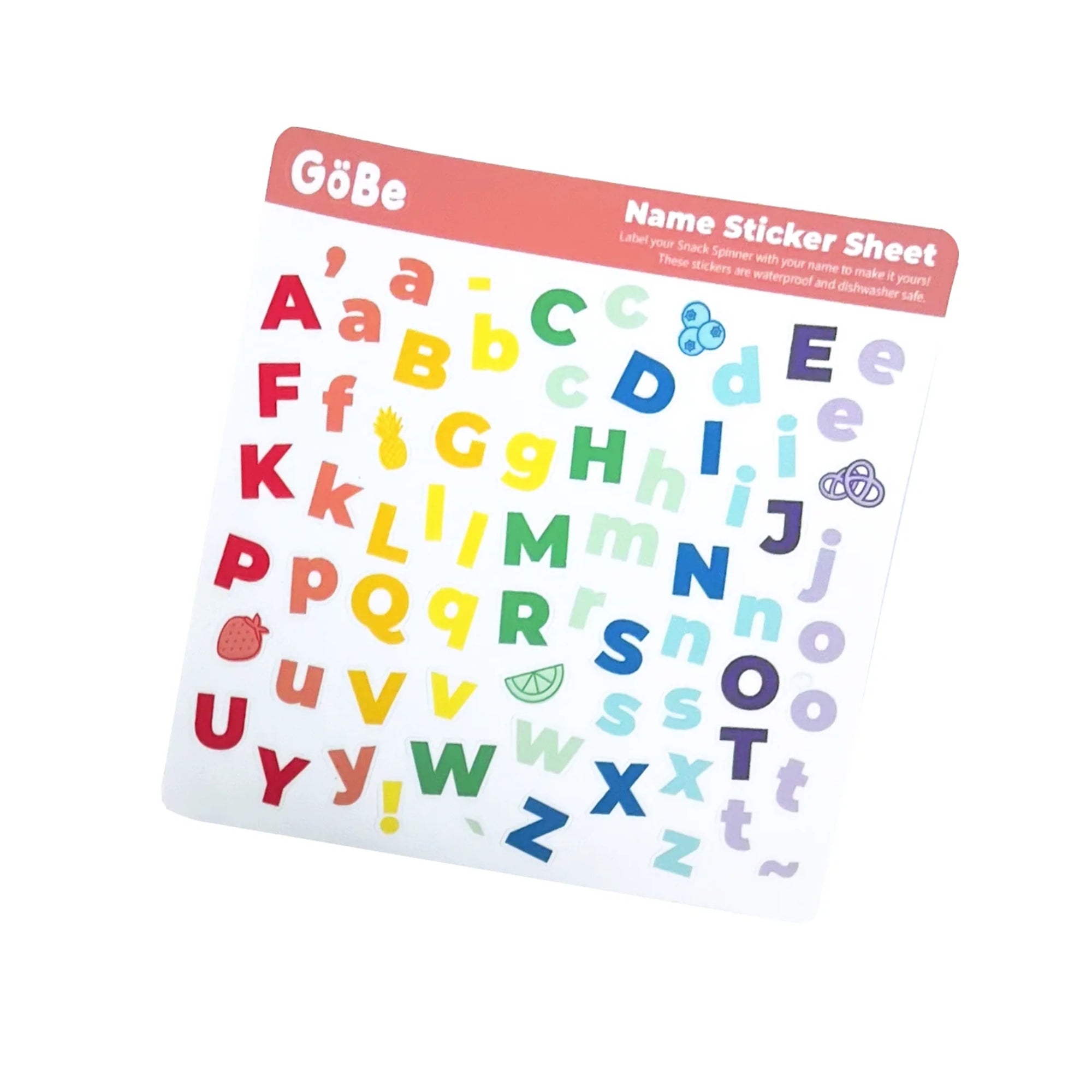 Arkusz naklejek GOBE do oznaczania i dekorowania lunchboxa, wodoodporny, z literami i motywami jedzenia