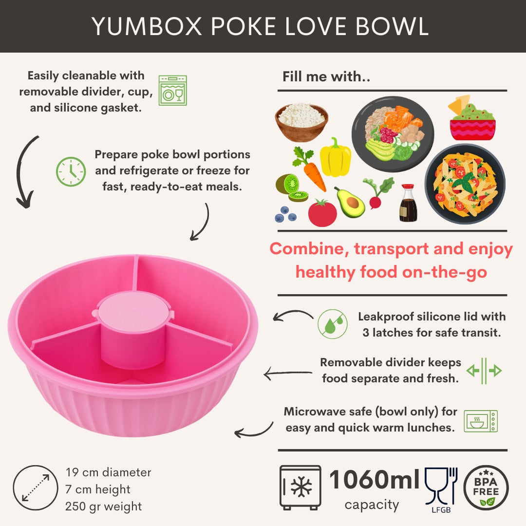 Pojemnik z przegródkami Yumbox Poke Bowl Guava Pink – 1l pojemności, szczelna pokrywka, bezpieczny i funkcjonalny, kolor: różowy