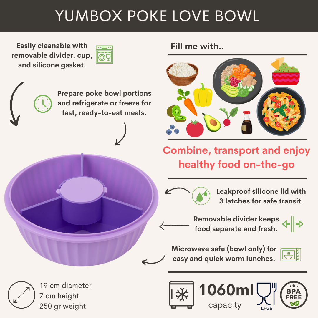 Pojemnik z przegródkami Yumbox Poke Bowl Maui Purple – 1l pojemności, szczelna pokrywka, bezpieczny i funkcjonalny, kolor: fioletowy