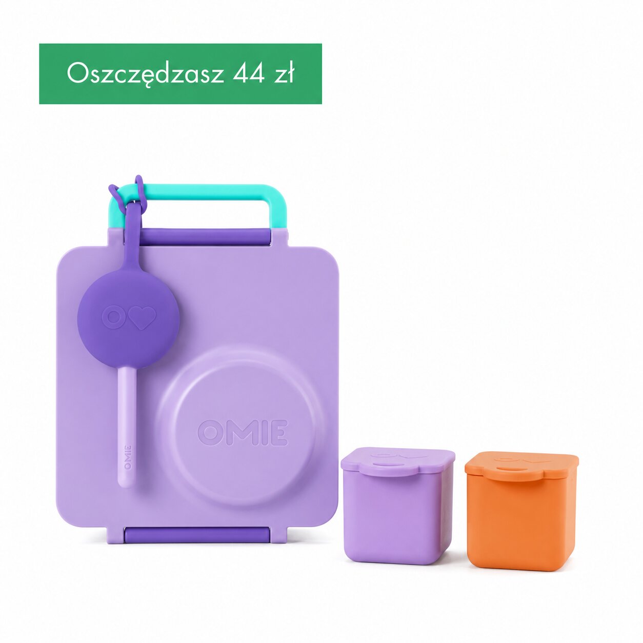 OmieBox Starter Set Purple Plum - fioletowy zestaw lunch box z termosem, sztućcami i pojemniczkami, dopasowany kolorystycznie, z uchwytem i przegródkami
