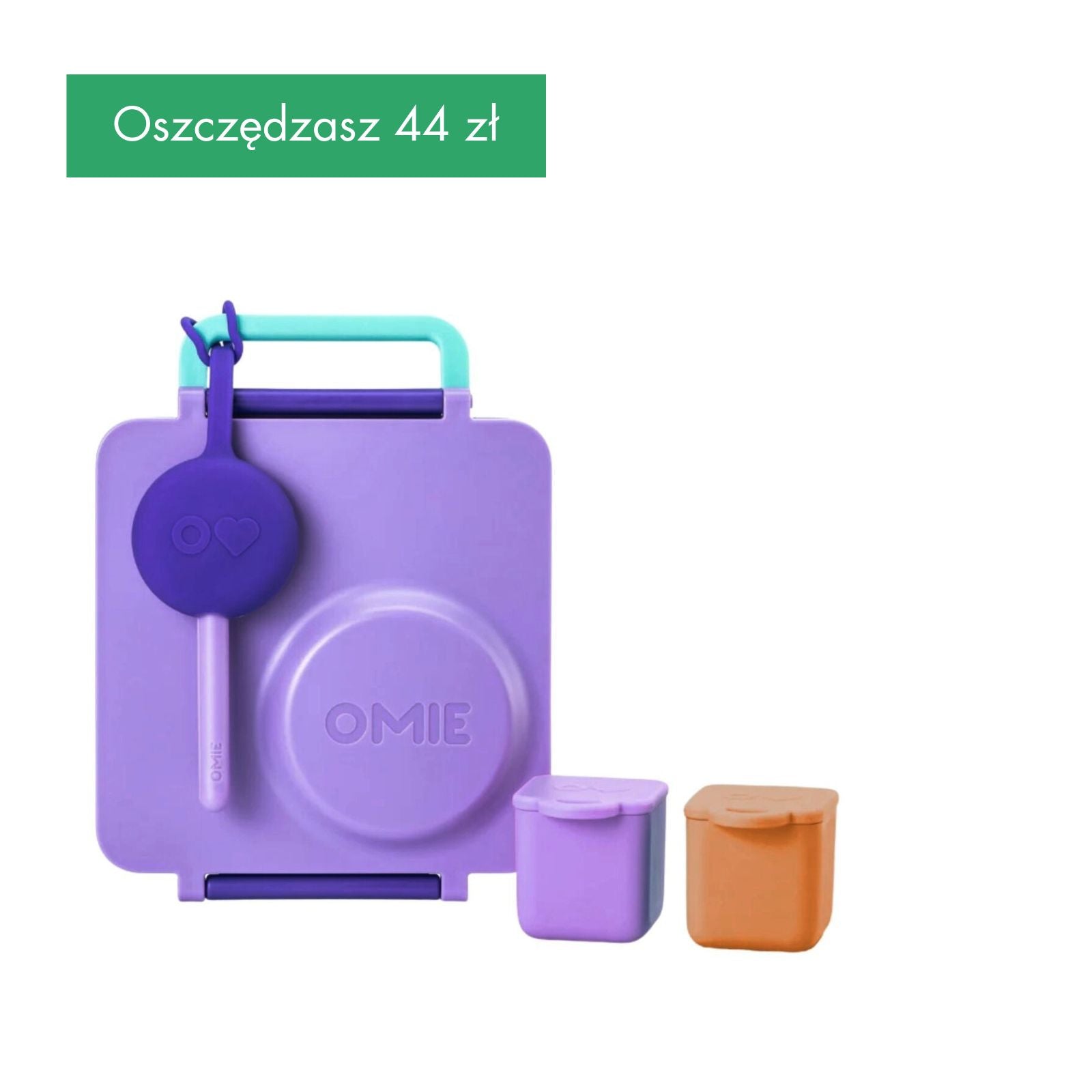 OmieBox Starter Set Purple Plum - fioletowy zestaw lunch box z termosem, sztućcami i pojemniczkami, dopasowany kolorystycznie, z uchwytem i przegródkami