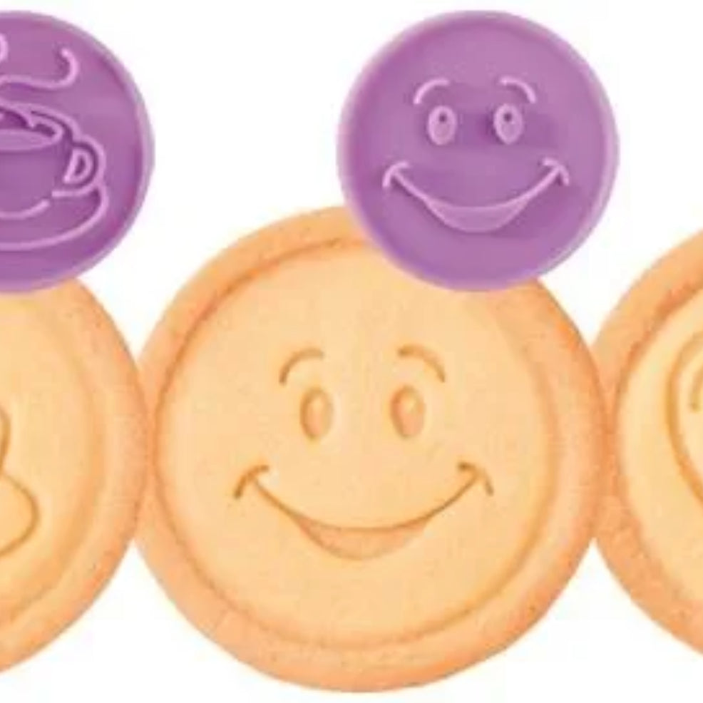 Pieczątki do ciastek DELÍCIA – stempelki z motywem imprezowym 3w1 z wykrawaczem i schowkiem