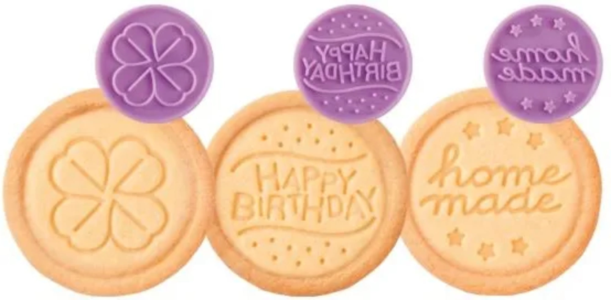 Pieczątki do ciastek DELÍCIA – stempelki z motywem imprezowym 3w1 z wykrawaczem i schowkiem