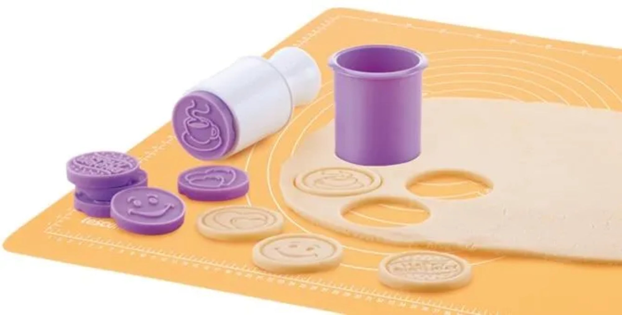 Pieczątki do ciastek DELÍCIA – stempelki z motywem imprezowym 3w1 z wykrawaczem i schowkiem